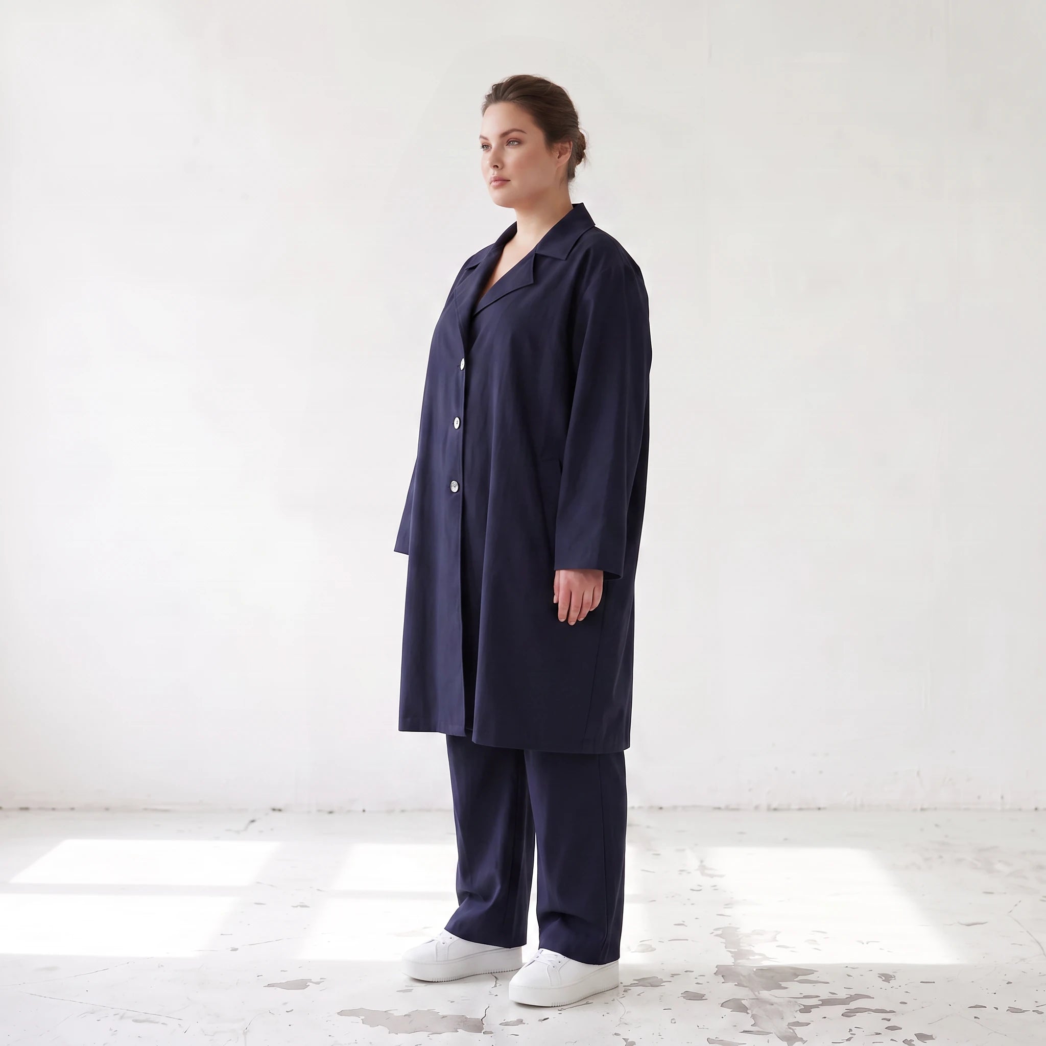 Fliessender Viskosemantel in Marine leger Oversize Lagenlook modern elegant leicht weich