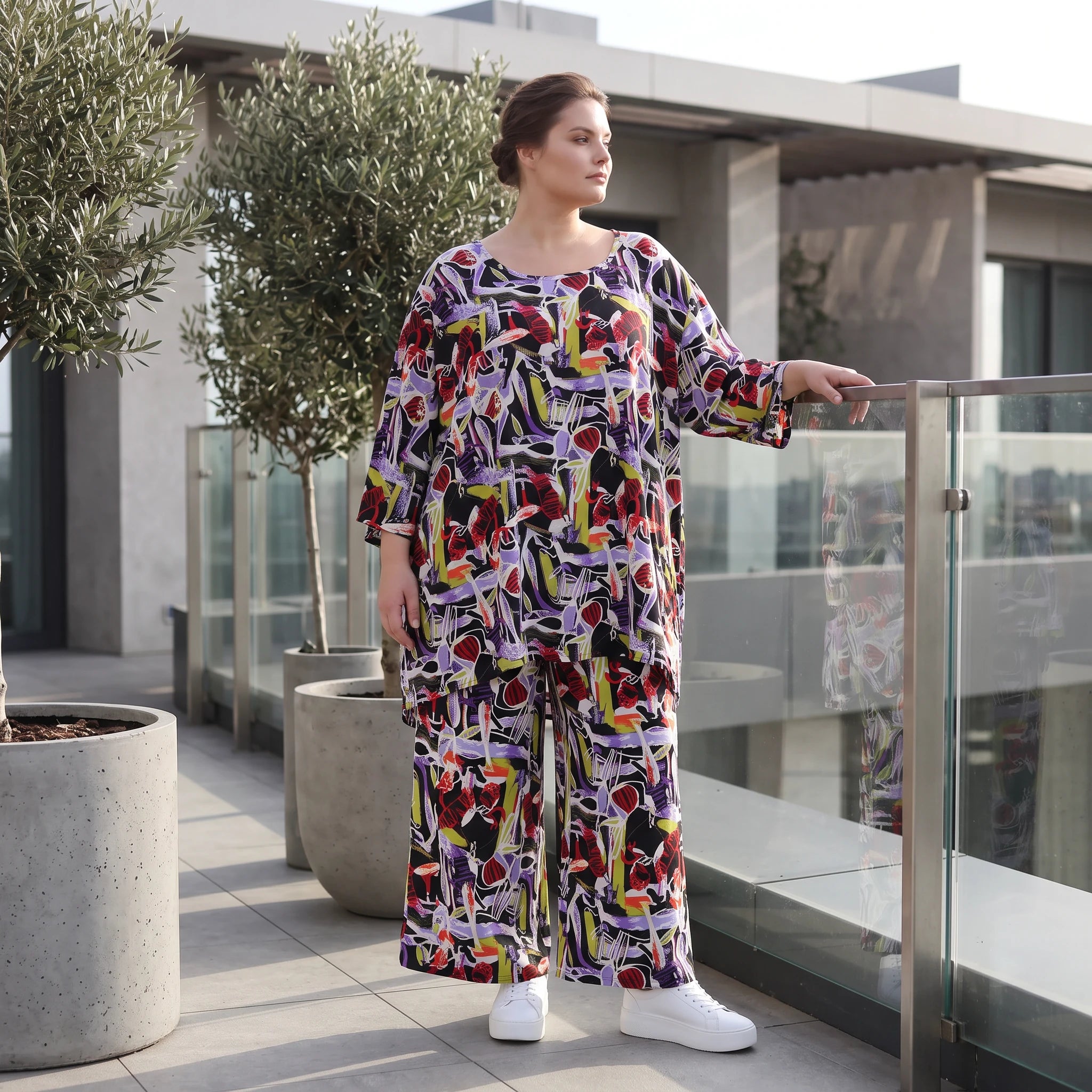 Fliessendes Viskoseshirt im Lagenlook Oversize leger in Schwarz Oliv Lila zeitlos modern