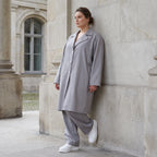 Grauer Bengaline Mantel locker oversize luftig mit Hemdkragen elastisch und zeitlos grau