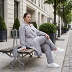 Grauer Bengaline Mantel locker oversize luftig mit Hemdkragen elastisch und zeitlos grau