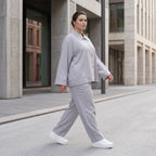 Eleganter Oversizeblazer Grau fliessend Lagenlook elastisch locker sehr modern chic edel