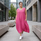 Damen Kleid Lagenlook Viskose Fuchsia, Ballonschnitt, ärmellos, Taschen, Oversize große Größen – AKH Fashion