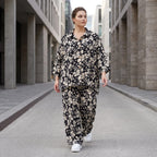 Damen Bluse Lagenlook Viskose Schwarz/Ecru, gerader Schnitt, Langarm, Knopfleiste, Oversize große Größen – AKH Fashion