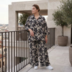 Damen Bluse Lagenlook Viskose Schwarz/Ecru, gerader Schnitt, Langarm, Knopfleiste, Oversize große Größen – AKH Fashion