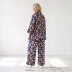 Damen Bluse Lagenlook Viskose Marine/Rose, gerader Schnitt, Langarm, Knopfleiste, Oversize große Größen – AKH Fashion