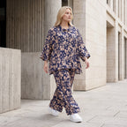 Damen Bluse Lagenlook Viskose Marine/Rose, gerader Schnitt, Langarm, Knopfleiste, Oversize große Größen – AKH Fashion