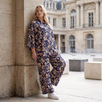 Damen Bluse Lagenlook Viskose Marine/Rose, gerader Schnitt, Langarm, Knopfleiste, Oversize große Größen – AKH Fashion