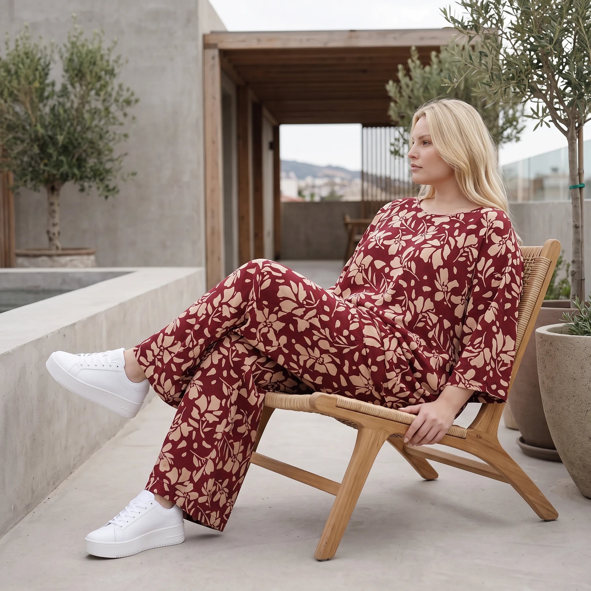 Damen Shirt Lagenlook Viskose Weinrot/Rose, A-Form, Langarm, Taschen, Oversize große Größen – AKH Fashion