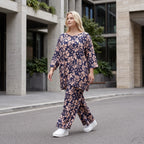 Damen Shirt Lagenlook Viskose Marine/Rose, A-Form, 3/4-Arm, Taschen, Oversize große Größen – AKH Fashion
