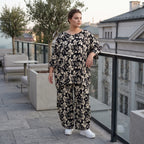 Damen Shirt Lagenlook Viskose Schwarz/Ecru, A-Form, 3/4-Arm, Taschen, Oversize große Größen – AKH Fashion