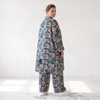 Damen Bluse Lagenlook Viskose Petrol/Rose, Zipfelform, Langarm, Knopfleiste, Oversize große Größen – AKH Fashion