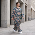 Damen Bluse Lagenlook Viskose Petrol/Rose, Zipfelform, Langarm, Knopfleiste, Oversize große Größen – AKH Fashion