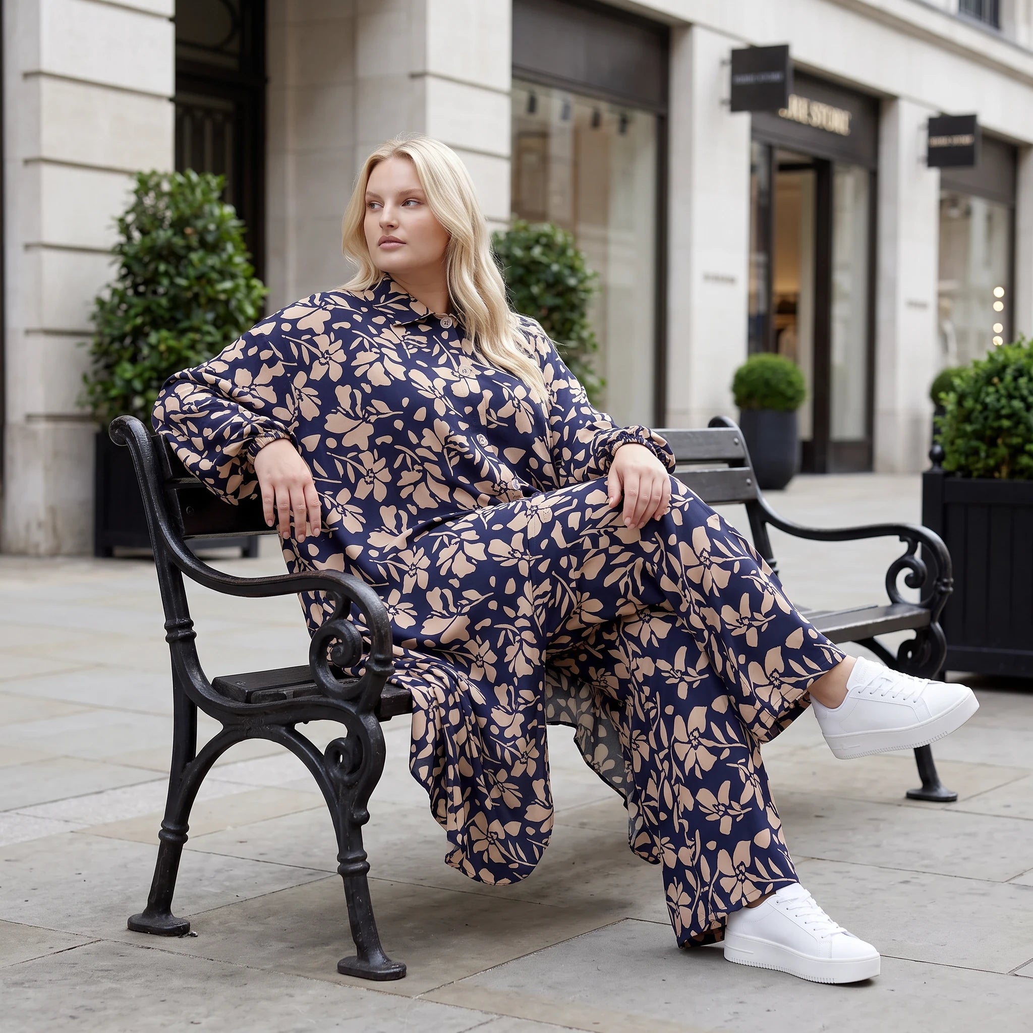 Damen Bluse Lagenlook Viskose Marine/Rose, Zipfelform, Langarm, Knopfleiste, Oversize große Größen – AKH Fashion