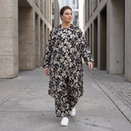Damen Bluse Lagenlook Viskose Schwarz/Ecru, Zipfelform, Langarm, V-Ausschnitt, Oversize große Größen – AKH Fashion