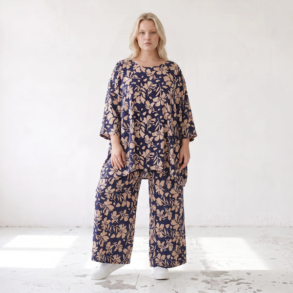 Damen Shirt Lagenlook Viskose Marine/Rose, A-Form, 3/4-Arm, Oversize große Größen – AKH Fashion