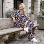 Damen Shirt Lagenlook Viskose Marine/Rose, A-Form, 3/4-Arm, Oversize große Größen – AKH Fashion