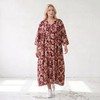 Damen Kleid Lagenlook Viskose Weinrot/Rose, A-Form, V-Ausschnitt, Oversize große Größen – AKH Fashion