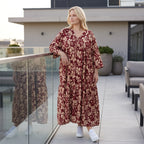 Damen Kleid Lagenlook Viskose Weinrot/Rose, A-Form, V-Ausschnitt, Oversize große Größen – AKH Fashion