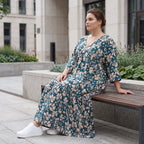 Damen Kleid Lagenlook Viskose Petrol/Rose, A-Form, 3/4-Arm, V-Ausschnitt, Oversize große Größen – AKH Fashion