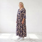 Damen Kleid Lagenlook Viskose Marine/Rose, A-Form, V-Ausschnitt, Oversize große Größen – AKH Fashion