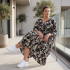 Damen Kleid Lagenlook Viskose Schwarz/Ecru, A-Form, V-Ausschnitt, Oversize große Größen – AKH Fashion