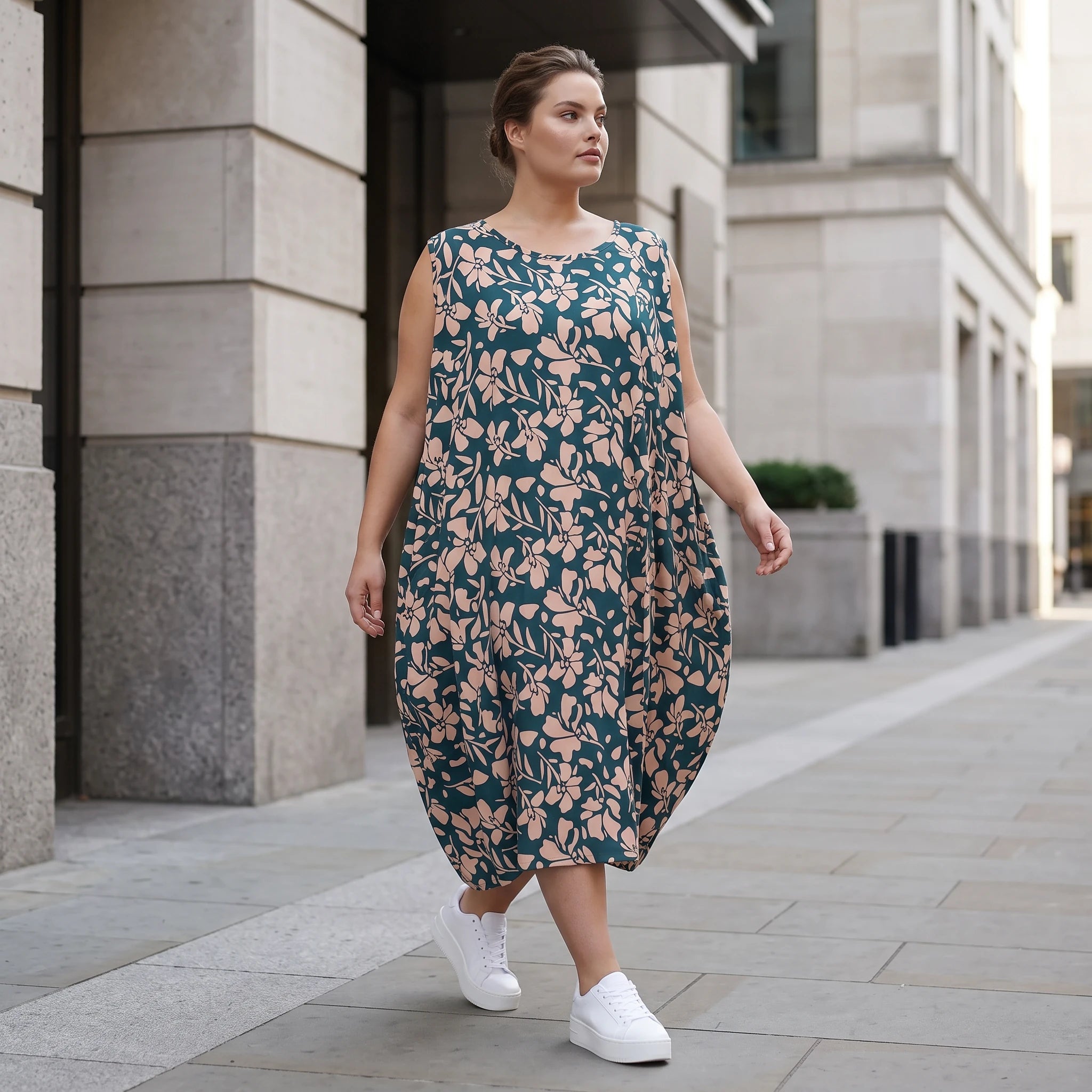 Damen Kleid Lagenlook Viskose Petrol/Rose, Ballonschnitt, ärmellos, Flügeltaschen, Oversize große Größen – AKH Fashion