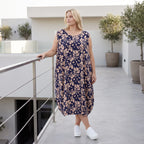 Damen Kleid Lagenlook Viskose Marine/Rose, Ballonschnitt, ärmellos, Flügeltaschen, Oversize große Größen – AKH Fashion