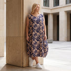 Damen Kleid Lagenlook Viskose Marine/Rose, Ballonschnitt, ärmellos, Flügeltaschen, Oversize große Größen – AKH Fashion