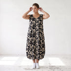 Damen Kleid Lagenlook Viskose Schwarz/Ecru, Ballonschnitt, Oversize große Größen – AKH Fashion