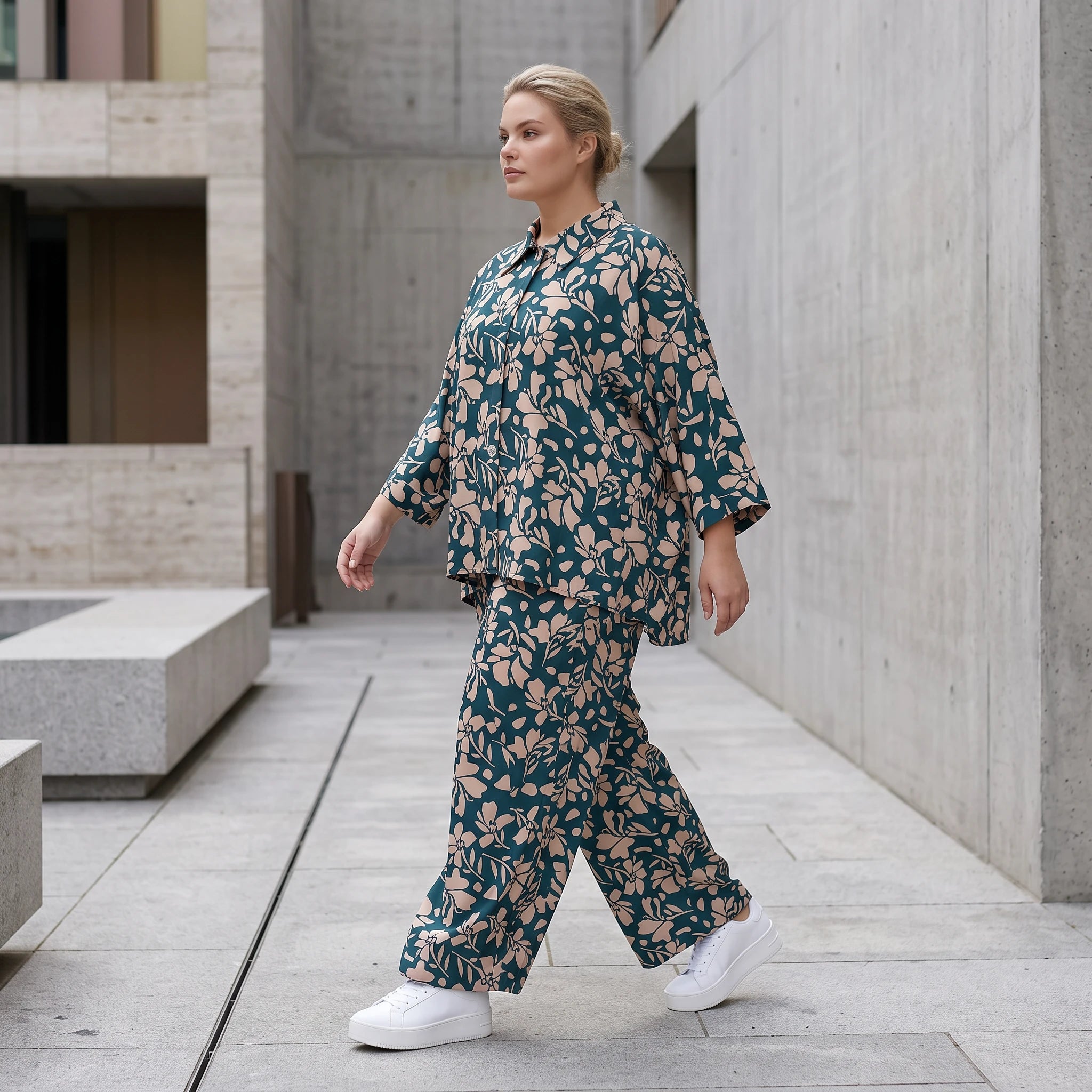 Damen Hose Lagenlook Viskose Petrol/Rose, Ballonschnitt, Elastikbund, Oversize große Größen – AKH Fashion