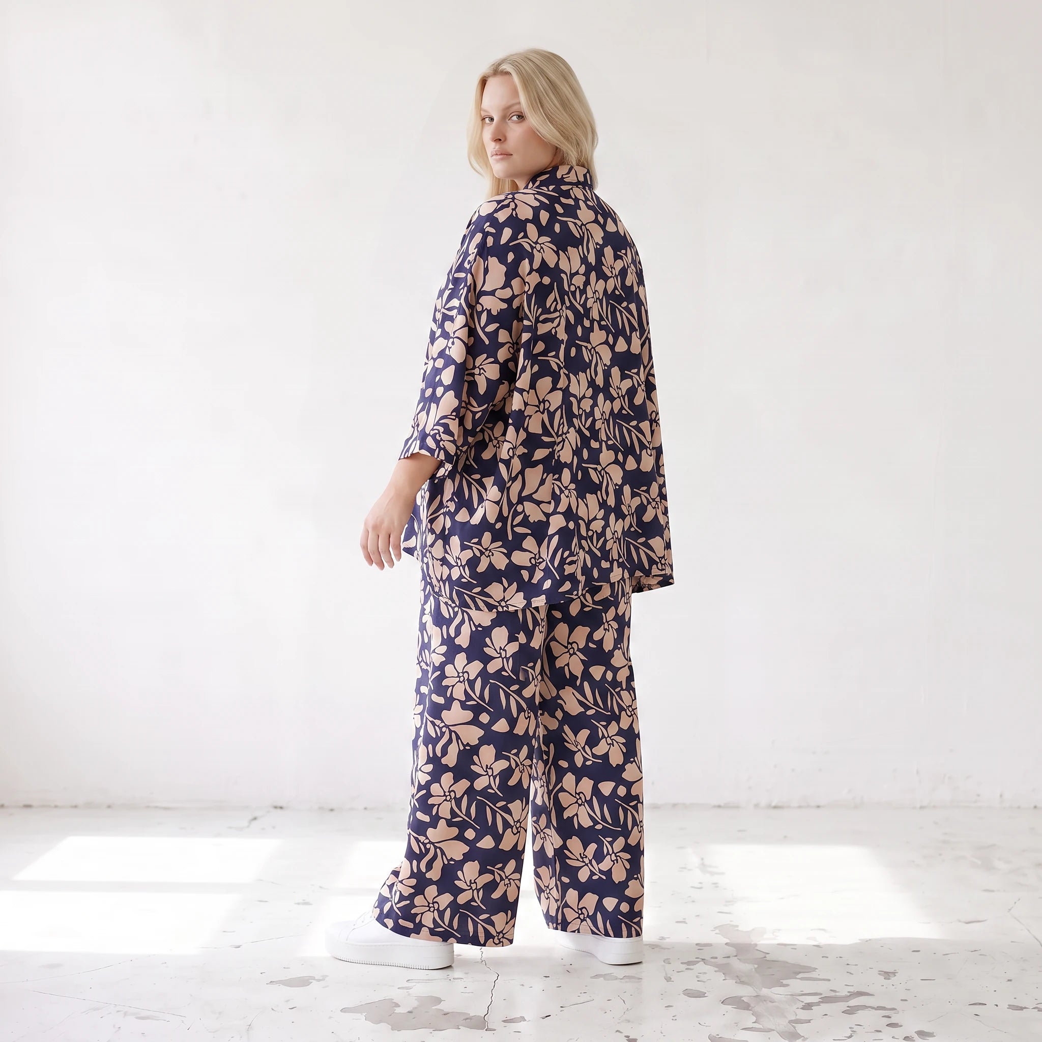 Damen Hose Lagenlook Viskose Marine/Rose, Ballonschnitt, Elastikbund, Oversize große Größen – AKH Fashion