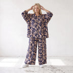 Damen Hose Lagenlook Viskose Marine/Rose, Ballonschnitt, Elastikbund, Oversize große Größen – AKH Fashion