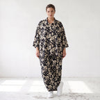 Damen Hose Lagenlook Viskose Schwarz/Ecru, Ballonschnitt, Elastikbund, Oversize große Größen – AKH Fashion