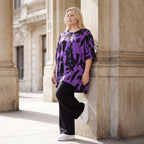 Damen Shirt Lagenlook Baumwolle Violett/Schwarz, A-Linie, Kurzarm, Seitenschlitze, Oversize große Größen – Funky Diva