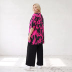 Damen Shirt Lagenlook Baumwolle Pink/Schwarz, A-Linie, Kurzarm, Seitenschlitze, Oversize große Größen – Funky Diva