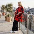 Damen Shirt Lagenlook Baumwolle Rot/Schwarz, A-Linie, Kurzarm, Seitenschlitze, Oversize große Größen – Funky Diva