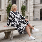 Damen Kleid Lagenlook Baumwolle Schwarz/Weiß, Ballonform, Elastikbund, Oversize große Größen – Funky Diva