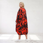 Damen Kleid Lagenlook Baumwolle Rot/Schwarz, Ballonform, Flügeltaschen, Oversize große Größen – Funky Diva