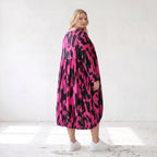 Damen Kleid Lagenlook Baumwolle Pink/Schwarz, Ballonform, Elastikbund, Oversize große Größen – Funky Diva