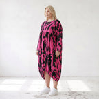 Damen Kleid Lagenlook Baumwolle Pink/Schwarz, Ballonform, Elastikbund, Oversize große Größen – Funky Diva