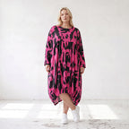 Damen Kleid Lagenlook Baumwolle Pink/Schwarz, Ballonform, Elastikbund, Oversize große Größen – Funky Diva