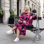 Damen Kleid Lagenlook Baumwolle Pink/Schwarz, Ballonform, Elastikbund, Oversize große Größen – Funky Diva