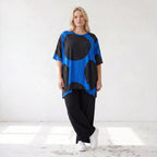 Damen Shirt Lagenlook Baumwolle Blau/Schwarz, A-Linie, Punkte, Kurzarm, Oversize große Größen – Funky Diva