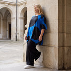 Damen Shirt Lagenlook Baumwolle Blau/Schwarz, A-Linie, Punkte, Kurzarm, Oversize große Größen – Funky Diva