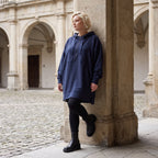 Damen Hoody Lagenlook Baumwolle Blau, gerader Schnitt, Kapuze, Oversize große Größen – Rafay