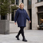 Damen Hoody Lagenlook Baumwolle Blau, gerader Schnitt, Kapuze, Oversize große Größen – Rafay
