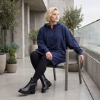 Damen Hoody Lagenlook Baumwolle Blau, gerader Schnitt, Kapuze, Oversize große Größen – Rafay