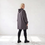 Damen Hoody Lagenlook Baumwolle Anthrazit, gerader Schnitt, Kapuze, Oversize große Größen – Rafay