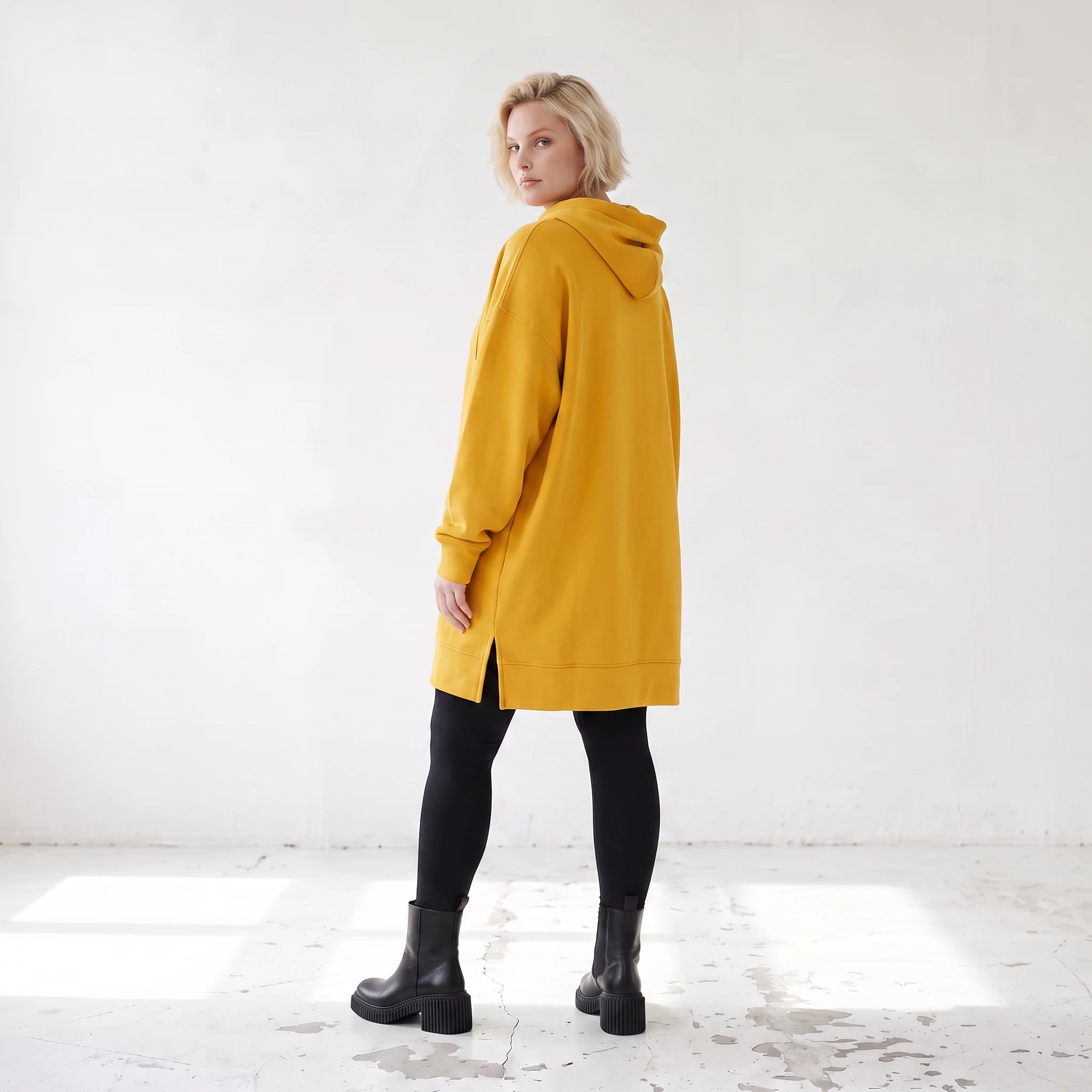 Damen Hoody Lagenlook Baumwolle Gelb, gerader Schnitt, Kapuze, Oversize große Größen – Rafay
