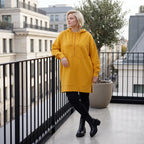 Damen Hoody Lagenlook Baumwolle Gelb, gerader Schnitt, Kapuze, Oversize große Größen – Rafay